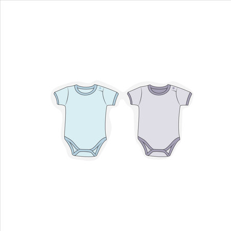 Baby short jumpsuit in cartoon design in green and purple designのイラスト素材