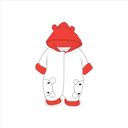 Baby jumpsuit in red and white with hood designのイラスト素材