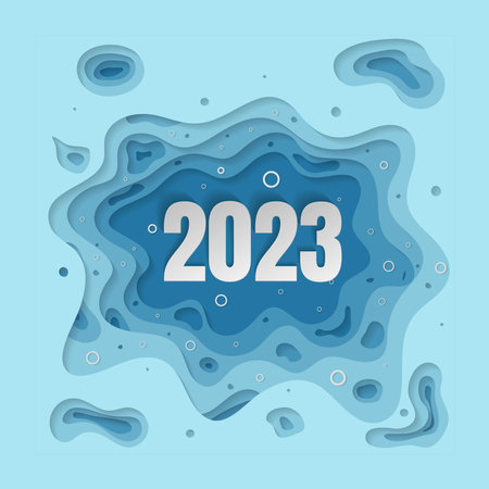 2023 text in paper cut background design with blue colorのイラスト素材