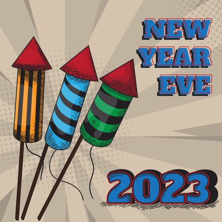 Rocket firework with 2023 and new year eve typography designのイラスト素材