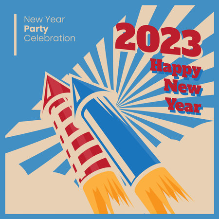 Happy new year 2023 poster design with blue and red retro backgroundのイラスト素材