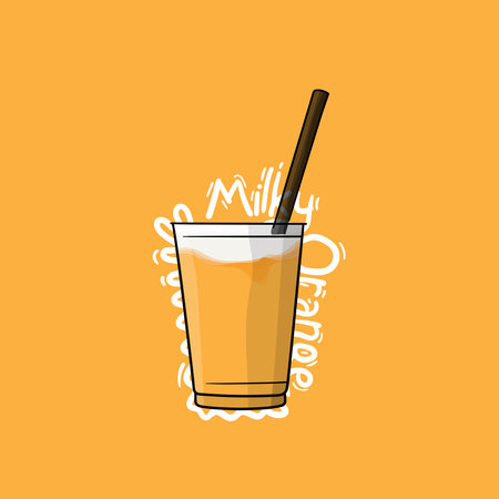 Orange drink color for milk in orange flavor with straw designのイラスト素材