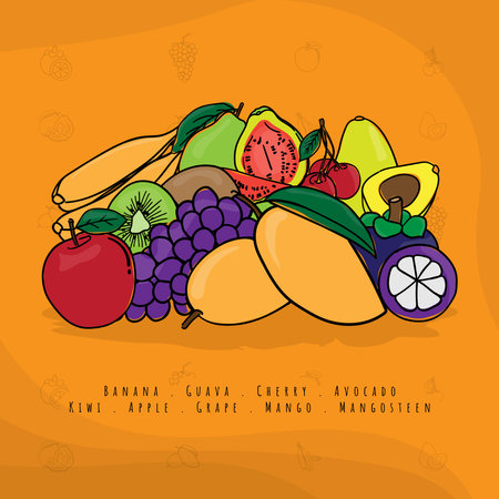 Doodle of fruits in colorful of cartoon designのイラスト素材