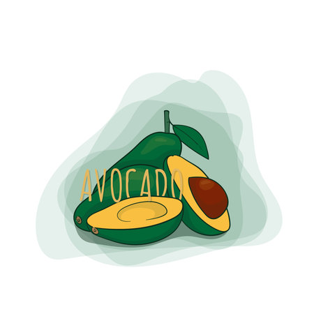 Avocado cartoon with line art design and sliced avocadoのイラスト素材