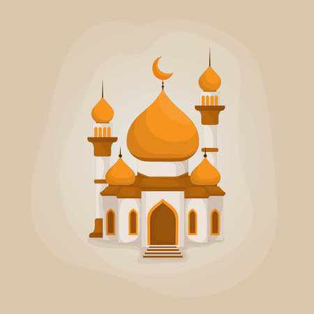 Mosque with minaret in vector cartoon designのイラスト素材
