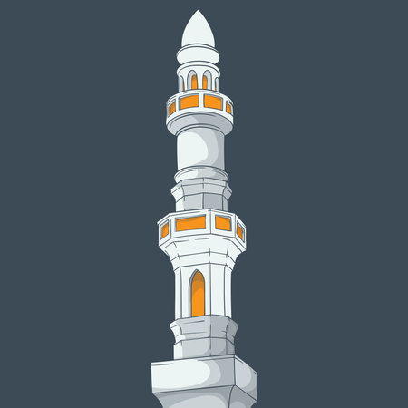 Minaret of the mosque with a dark background in hand drawn designのイラスト素材