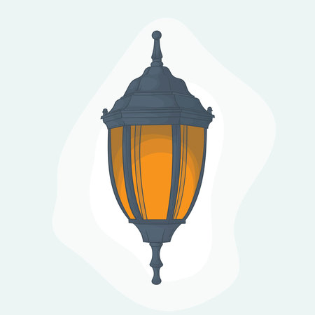 Black hanging lantern with yellow light in hand drawn designのイラスト素材