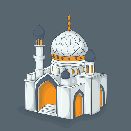 white mosque with yellow light in hand drawn designのイラスト素材
