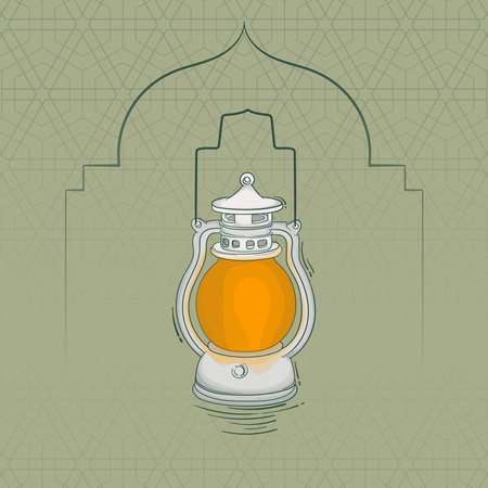Vintage lantern in cartoon design with simple islamic backgroundのイラスト素材