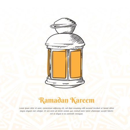 Hand drawn design of lantern with yellow light for ramadan kareem templateのイラスト素材