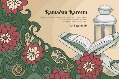 Floral background and qur'an in hand drawn designのイラスト素材