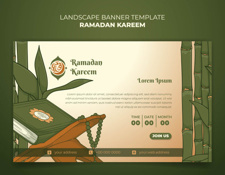 Ramadan banner template design with al-qur'an and bamboo background designのイラスト素材