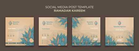 Set of social media post template for ramadan kareem design with simple grassのイラスト素材