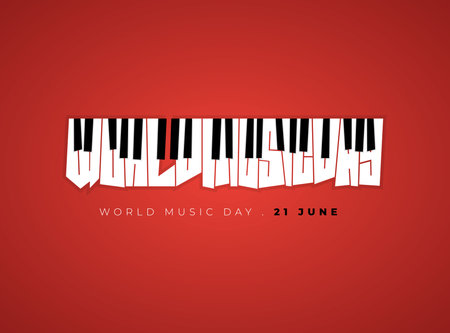 Typography design of world music day with piano text designのイラスト素材