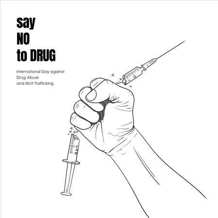 a hand holding an injection until it crumbles illustration design for say no to drug campaignのイラスト素材
