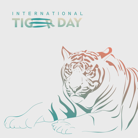 International tiger day design with line art of tigerのイラスト素材