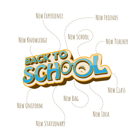 Typography design of Back to school with 3d design and flying textのイラスト素材