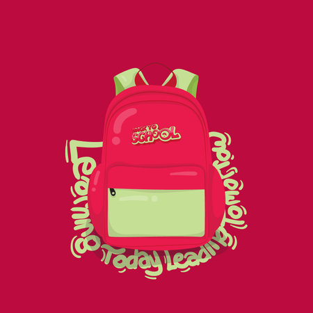 School bag cartoon design with typography of Learning Today Leading Tomorrow designのイラスト素材