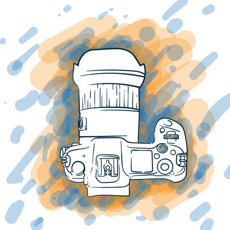 Camera vector illustration in hand drawn design for world photography day designのイラスト素材