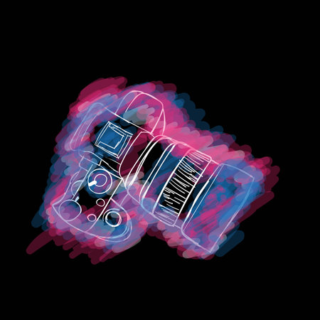 SLR camera vector illustration in hand drawn design for photography day campaignのイラスト素材