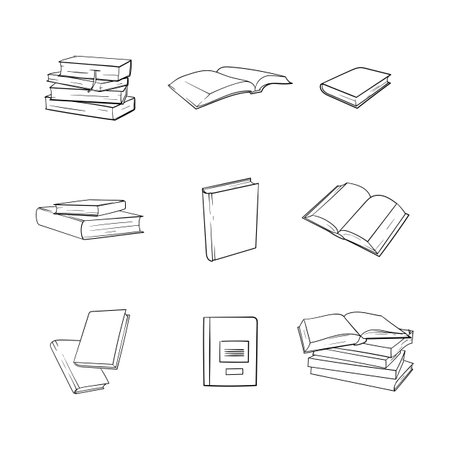 Set of books in hand drawn design for literacy or book day templateのイラスト素材