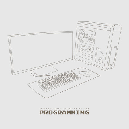 Desktop computer hand drawn design for computer day templateのイラスト素材