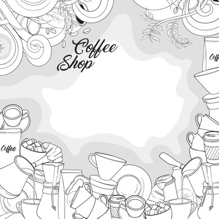Coffee shop background template in doodle art design and good template for coffee dayのイラスト素材