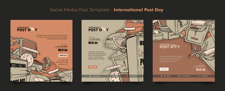 Social media post template for international post day with postal doodle art designのイラスト素材