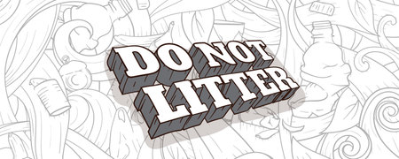 Typography of Do Not Litter in vintage design with floral doodle art backgroundのイラスト素材