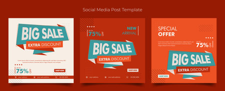 Social media post template with flat ribbon in orange and white backgroundのイラスト素材