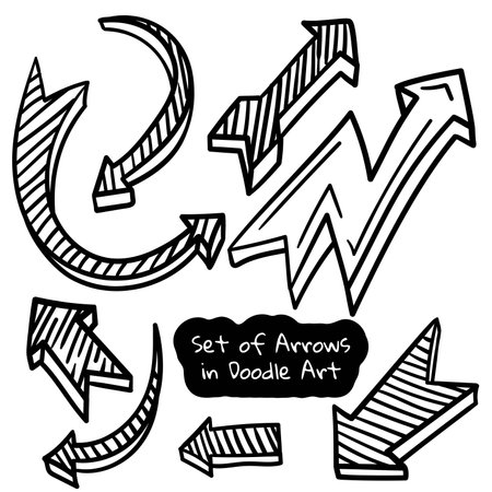 Set of hand drawn arrows with various directions in simple 3d shapes for poster, banner, brochure and social media post design templateのイラスト素材