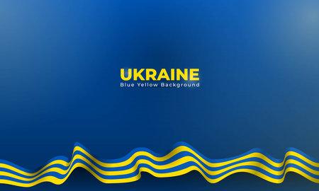 Simple gradient blue background with waving blue yellow ribbon like ukraine flag. Good template for ukraine independence day designのイラスト素材