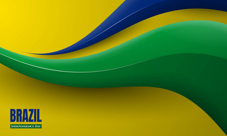 Waving green and blue 3d shape in semi rounded design with gradient yellow background. Good template for Brazil independence day designのイラスト素材