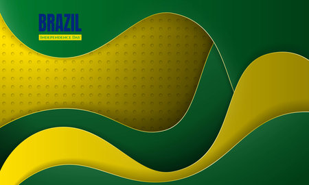 Waving background with stacked green and yellow shapes and perforated yellow background design. Good template for brazil independence day campaign designのイラスト素材