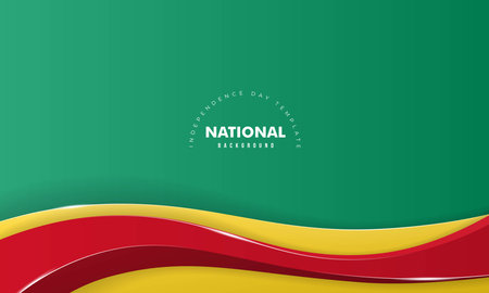 Green background design with waving red 3d shape on yellow. Good template for country national day campaignのイラスト素材