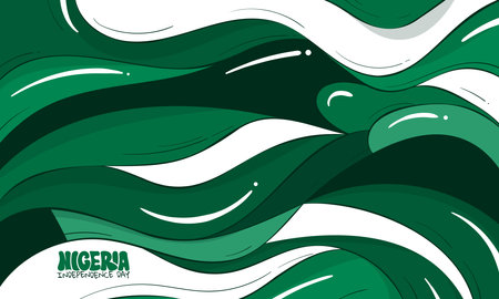 Green white doodle art background with waving abstract shapes design. Good template for independence day or national day. Nigeria backgroundのイラスト素材