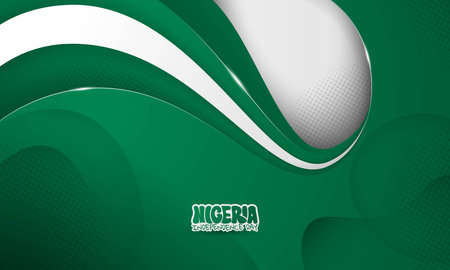 Abstract green white background with simple waving on cut out design. Nigeria independence day background. Also good template for nigeria national dayのイラスト素材