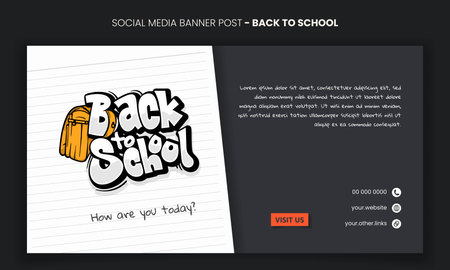 Banner template with back to school typography and notebook on black background design. back to school backgroundのイラスト素材