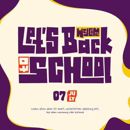 Back to school template with flat typography design in purple yellow and red design. back to school campaign template designのイラスト素材