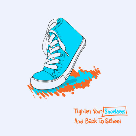 Back to school. vector illustration of blue sneaker shoes for young people in colorful design. sneaker shoes for back to school advertisement campaignのイラスト素材