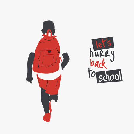 back to school. vector illustration of students run to go back to school in flat design. back to school campaign template designのイラスト素材