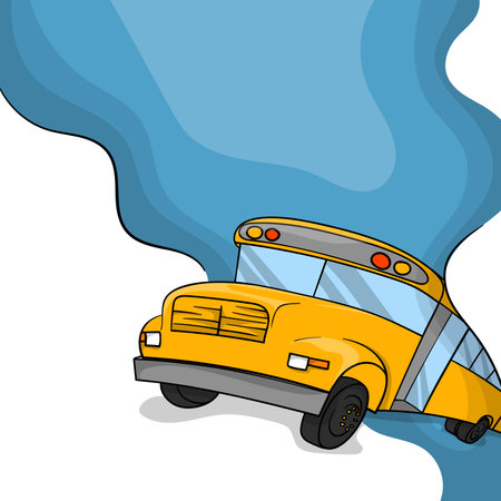 back to school. vector illustration of school bus comes out of blue smoke hole for back to school...
