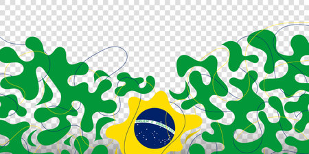 Brazilian independence day. fluid green background with brazilian emblem flag and waving lines in transparent design.のイラスト素材