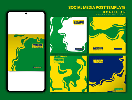 Brazil independence day. set of carousel post design with flat smoke background design. brazil national day post templateのイラスト素材