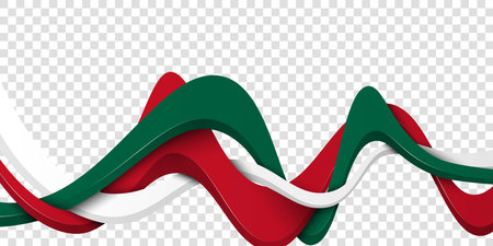Mexican independence day. waving 3d green white red shapes on transparent background. mexico national day background templateのイラスト素材