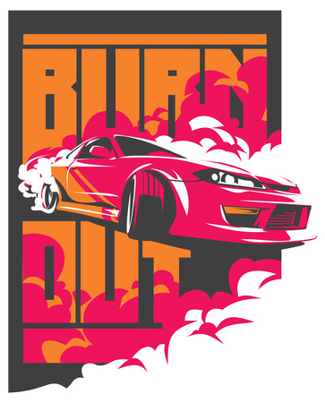 Burnout car, Japanese drift sport car, JDM, racing team, turbocharger, tuning.のイラスト素材