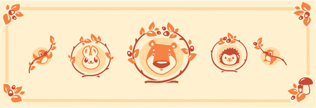 Woodland animals icon set. Vector characters bear rabbit hedgehog.のイラスト素材
