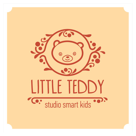 Kids club logo with teddy bear. Cute kindergarten sign.のイラスト素材
