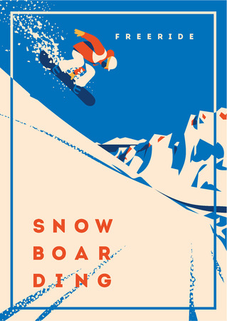 Freeride snowboarder in motion. Sport poster or emblemのイラスト素材