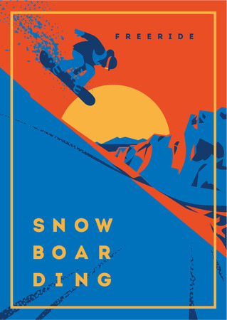 Freeride snowboarder in motion. Sport poster or emblemのイラスト素材